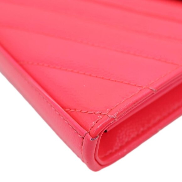Yves Saint Laurent  Grain De Poudre Chevron Leather Wallet On Chain Neon Pink - Picture 8 of 16